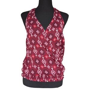 Lucky Brand Aztec Paxi print T back tank top ruched waist wrap front • size S